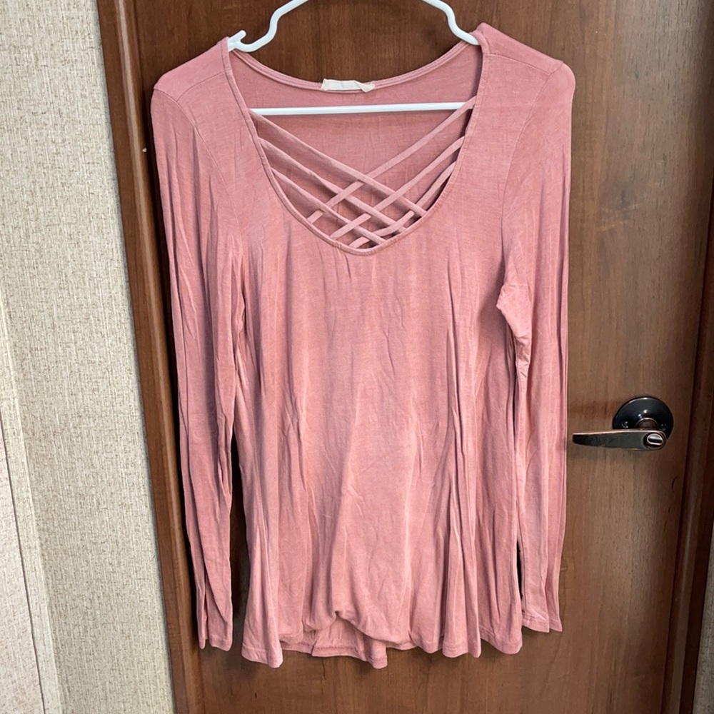 Entro Long Sleeve Mauve Top with Crisscross Detail